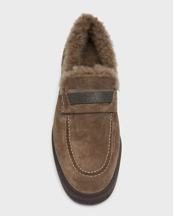 Suede Shearling Penny Loafers - Image 4
