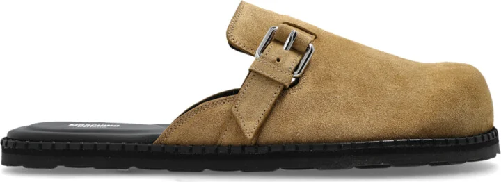 Suede Slides, , - Beige