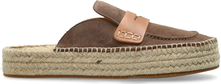 Suede Slides, , - Brown