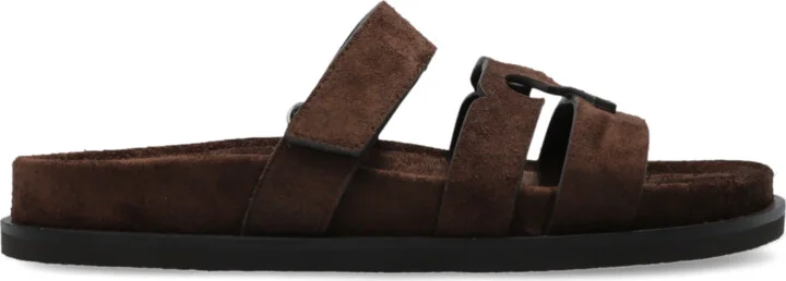 Suede Slides, , - Brown