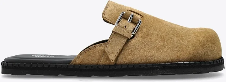 Suede Slides with Buckled-Strap