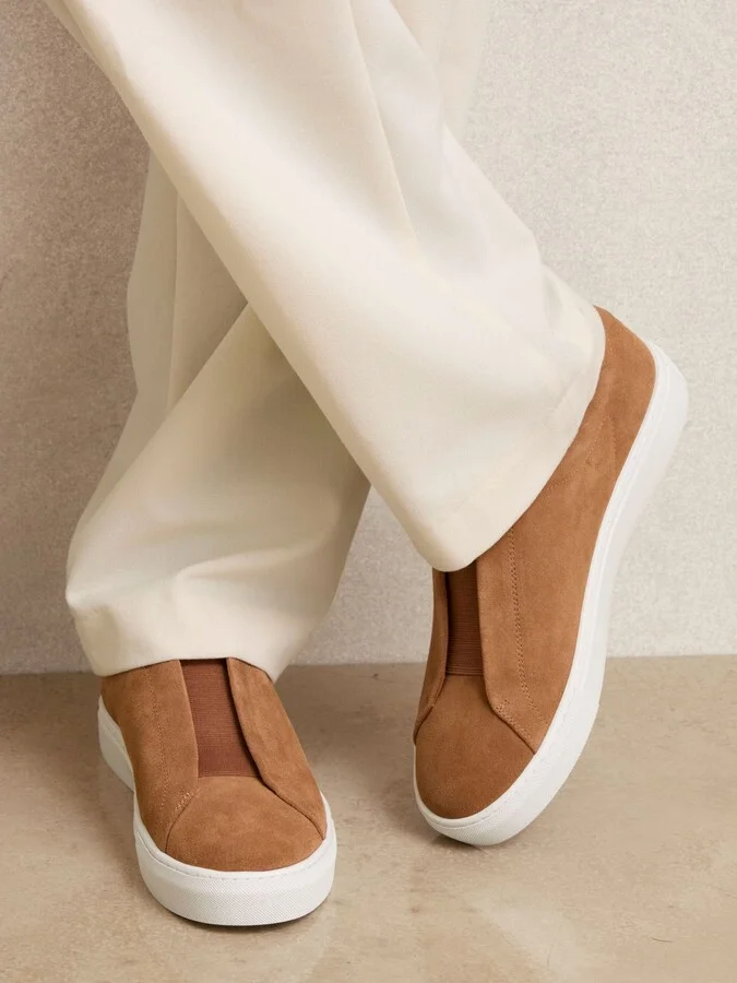 Suede Slip-on Elasticated Trainers - Image 2