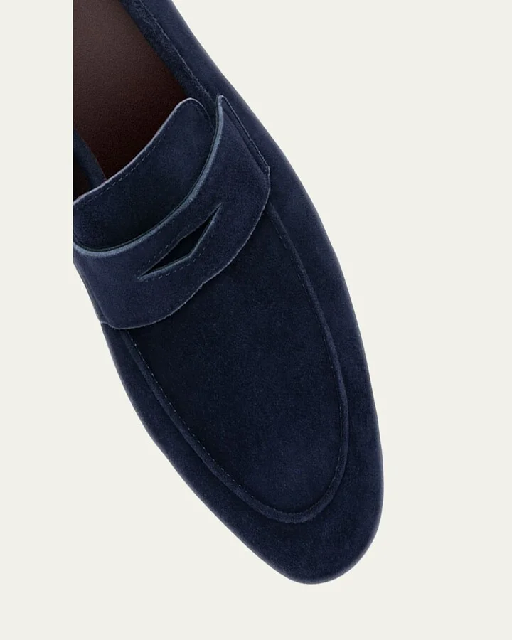 Suede Slip-On Penny Loafer, Navy - Image 5