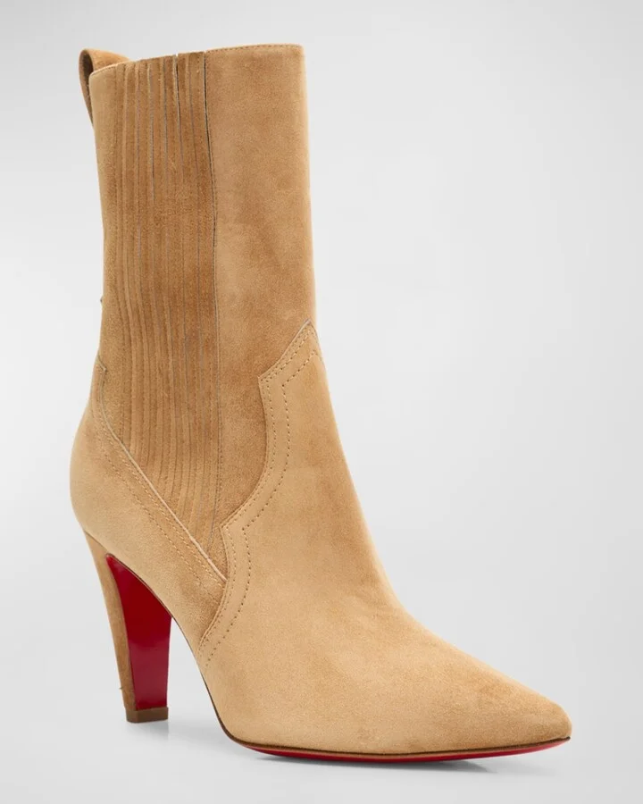 Suede Stiletto Red Sole Chelsea Booties - Image 3