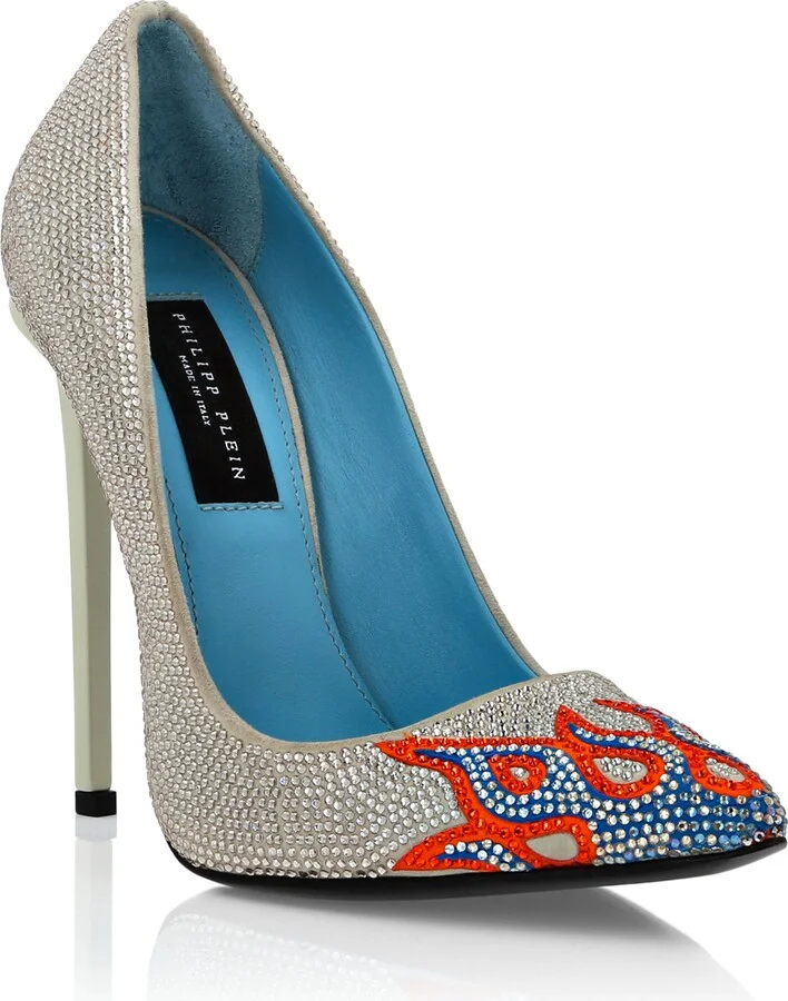 Suede Strass Decollete High Heels Flame