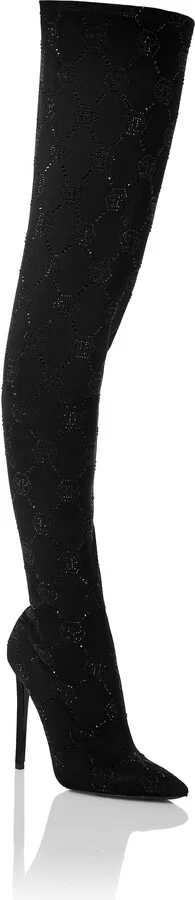 Suede Stretch Boots Hi-Heels Plein Overknees Monogram