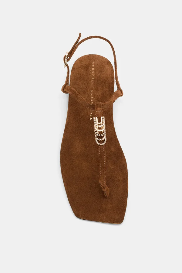 Suede T-strap sandals with D-rings - Image 6