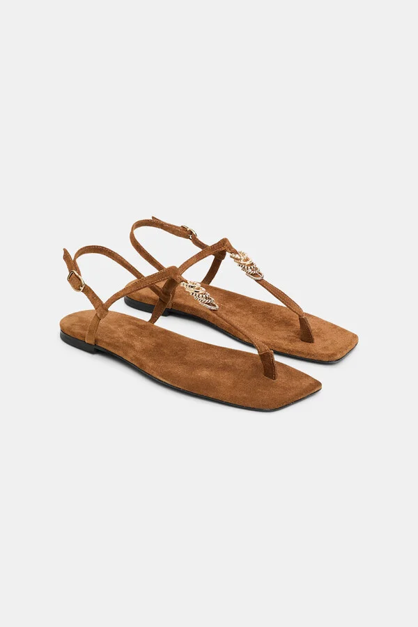 Suede T-strap sandals with D-rings - Image 7