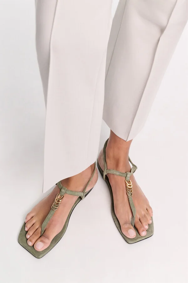 Suede T-strap sandals with D-rings - Image 5