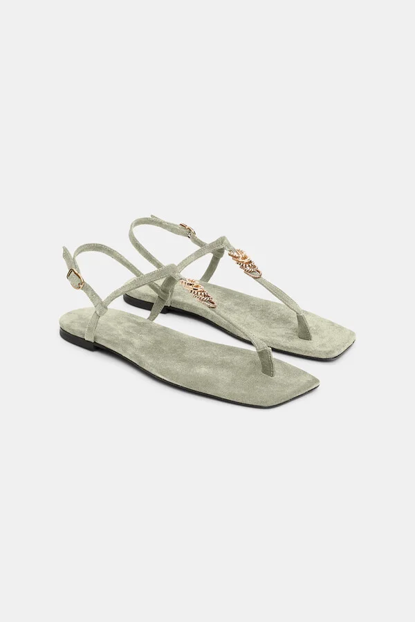 Suede T-strap sandals with D-rings - Image 7