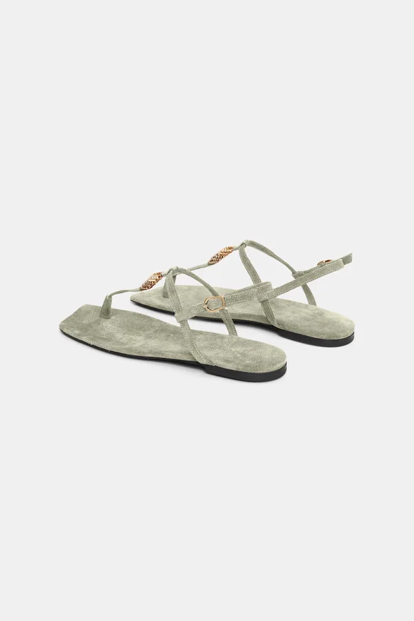 Suede T-strap sandals with D-rings - Image 8