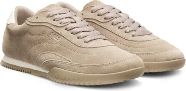 Suede trainers with leather backtab