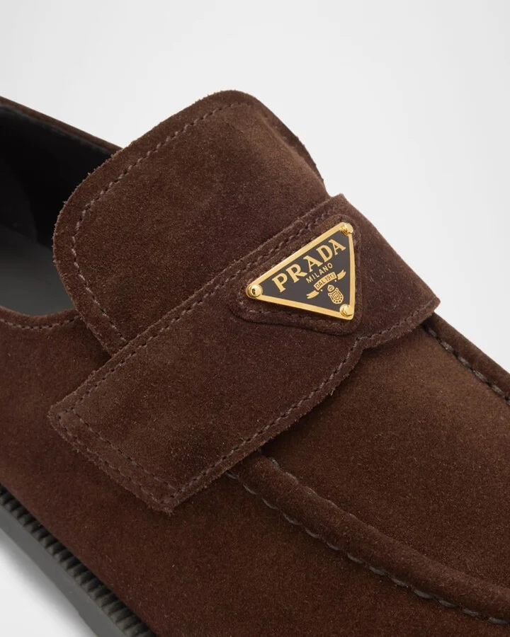 Suede Triangle Logo Loafers - Image 9