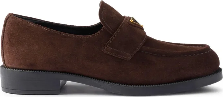 Suede Triangle-Logo Loafers