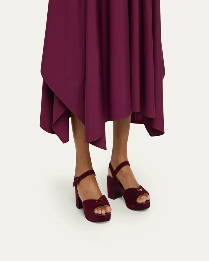 Suede Triangle Logo Platform Sandals - Image 9