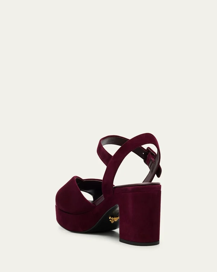 Suede Triangle Logo Platform Sandals - Image 11