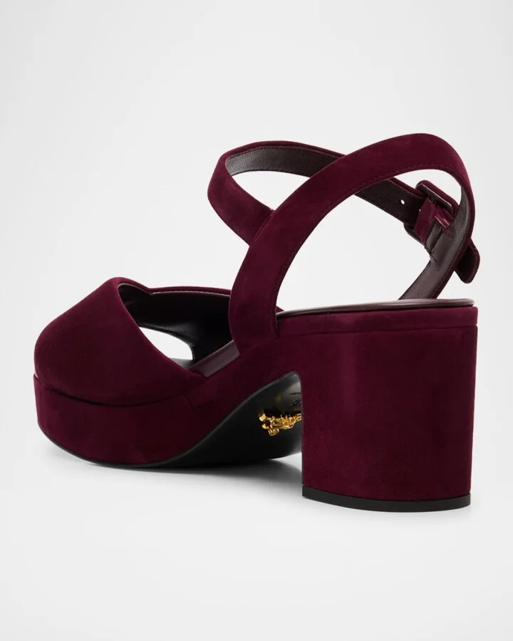 Suede Triangle Logo Platform Sandals - Image 9