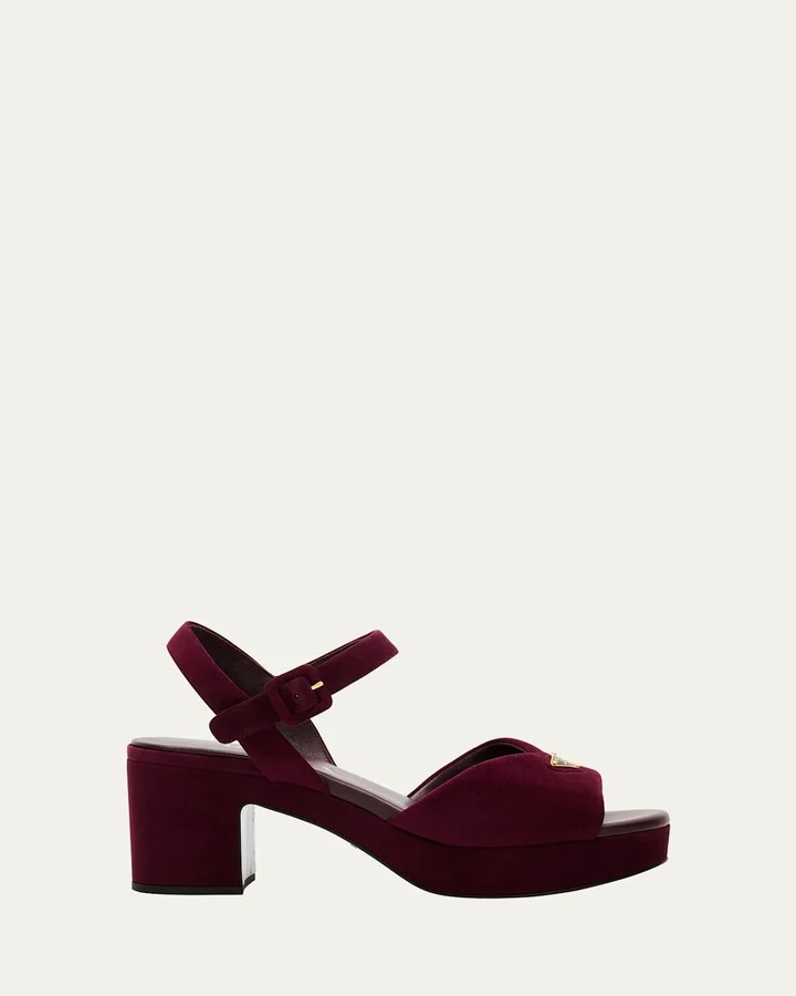 Suede Triangle Logo Platform Sandals