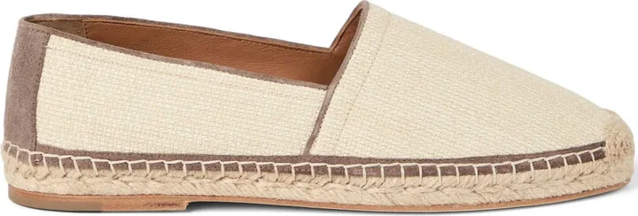 Suede-Trim Raffia Espadrilles