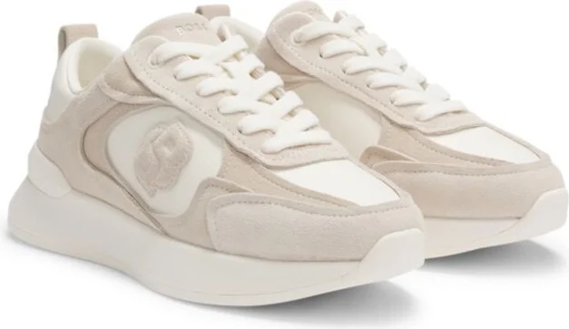 Suede-trim trainers with Double B monogram