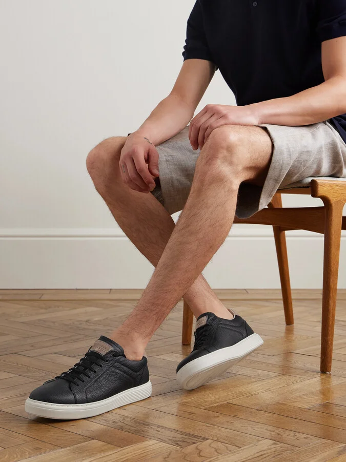 Suede-Trimmed Full-Grain Leather Sneakers - Image 2