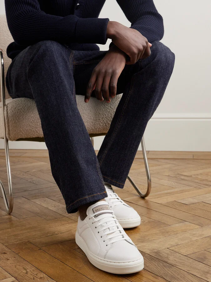 Suede-Trimmed Full-Grain Leather Sneakers - Image 2