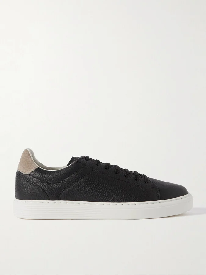 Suede-Trimmed Full-Grain Leather Sneakers