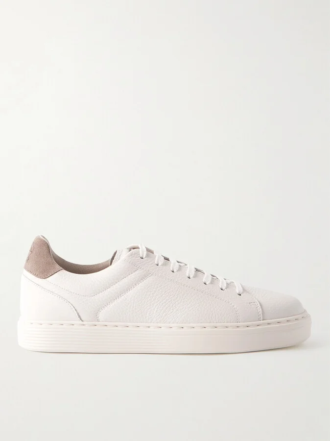 Suede-Trimmed Full-Grain Leather Sneakers
