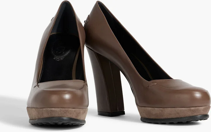 Suede-trimmed leather platform pumps - Image 2