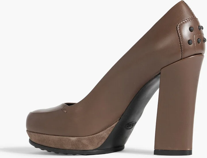 Suede-trimmed leather platform pumps - Image 3