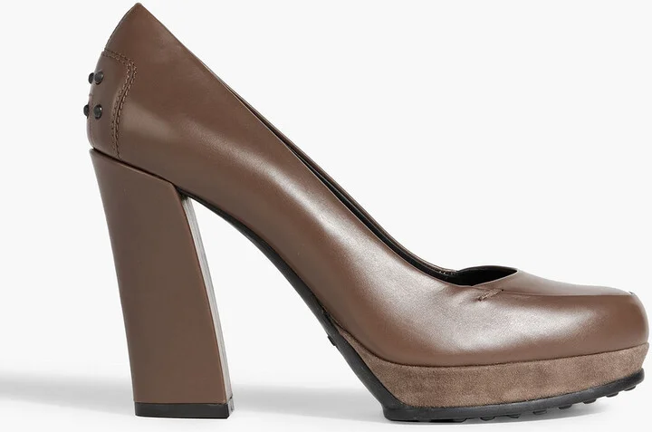 Suede-trimmed leather platform pumps