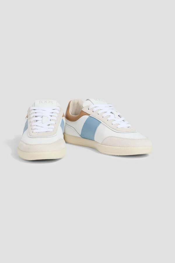 Suede-trimmed leather sneakers - Image 2