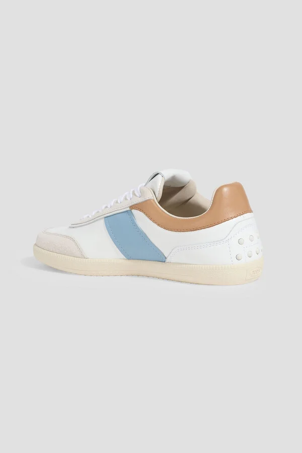 Suede-trimmed leather sneakers - Image 3