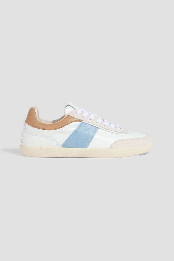 Suede-trimmed leather sneakers