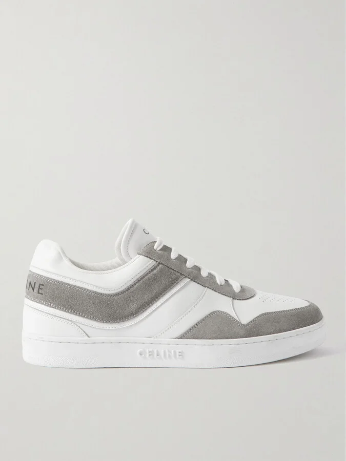 Suede-Trimmed Leather Sneakers