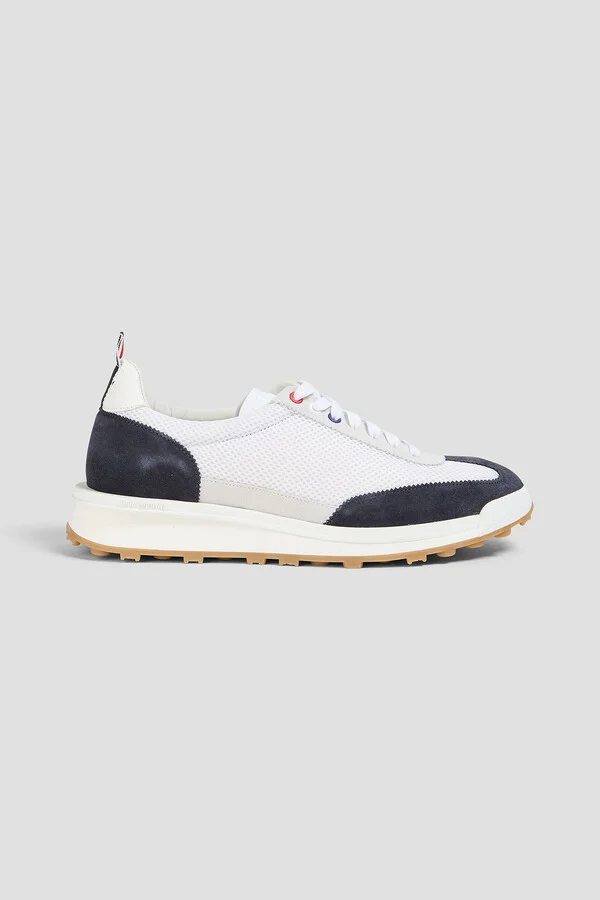 Suede-trimmed mesh sneakers