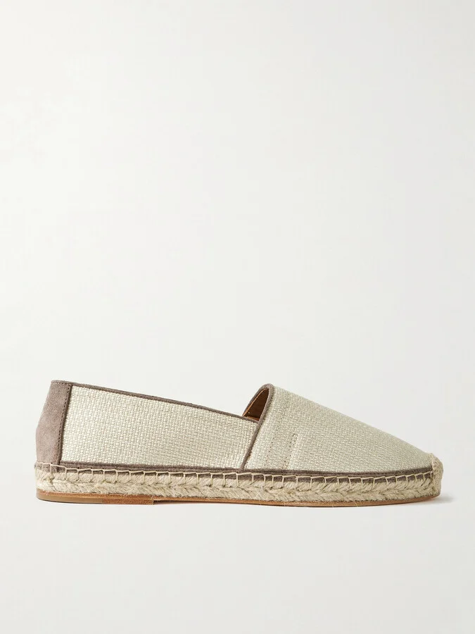 Suede-Trimmed Raffia Espadrilles