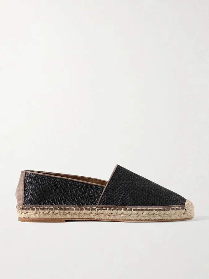 Suede-Trimmed Raffia Espadrilles