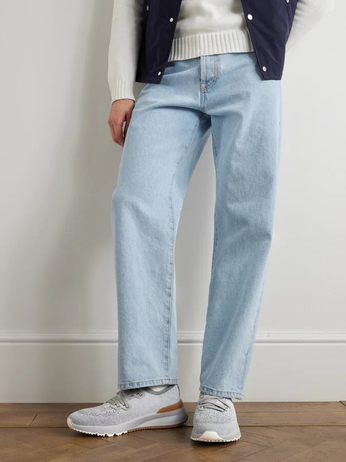 Suede-Trimmed Stretch-Knit Sneakers - Image 2
