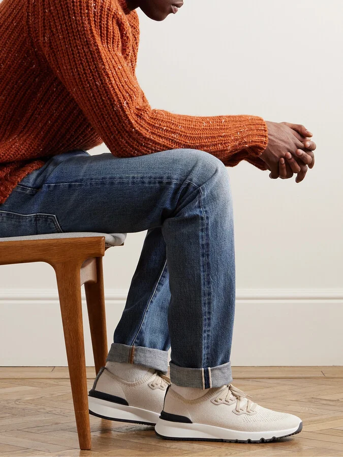Suede-Trimmed Stretch-Knit Sneakers - Image 2