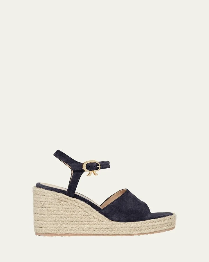 Suede Wedge Ankle-Strap Espadrilles