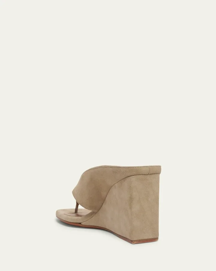 Suede Wedge Thong Sandals - Image 3