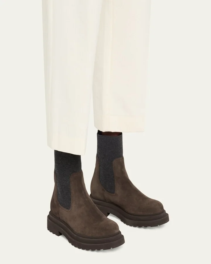 Suede Wool Lug-Sole Chelsea Boots - Image 5