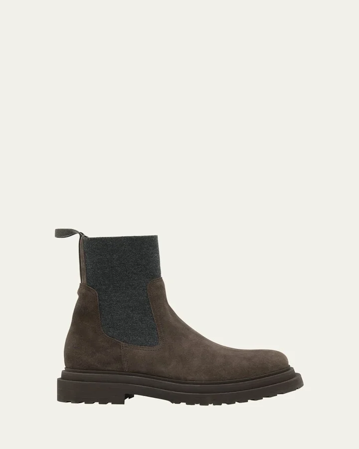 Suede Wool Lug-Sole Chelsea Boots