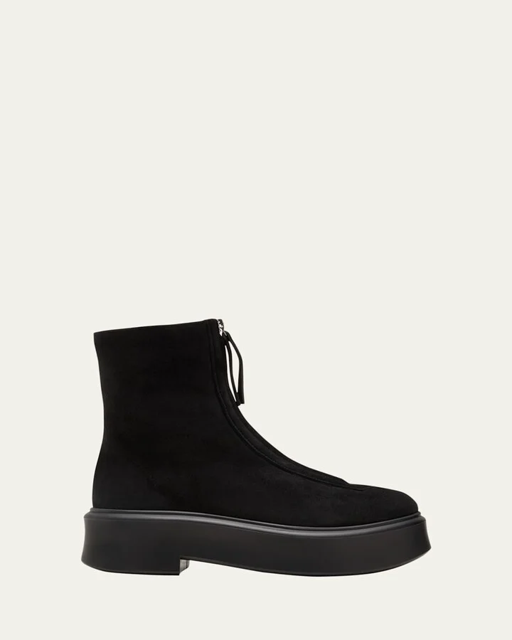 Suede Zip Moto Booties