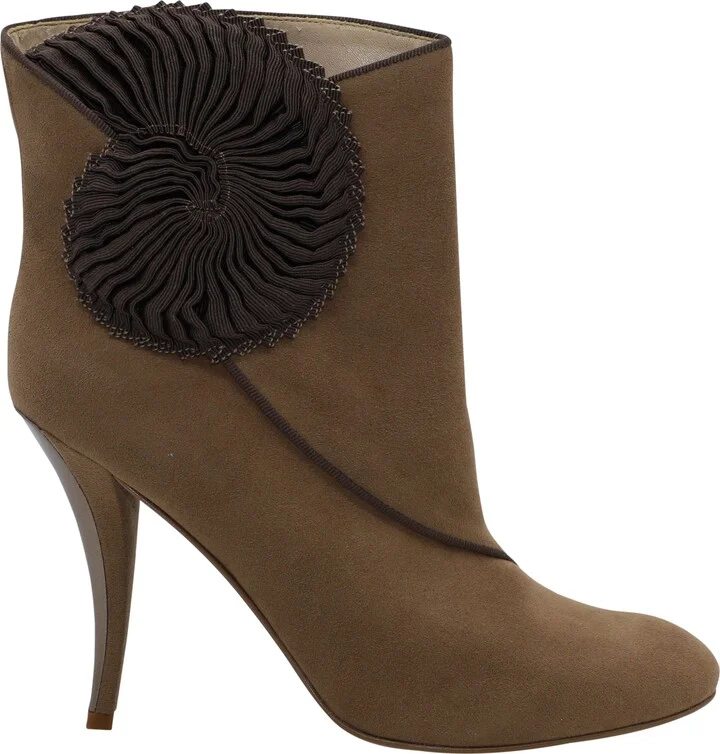 Suedette Seashell Ankle Boots in Brown Suede