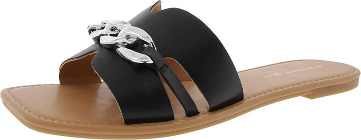 Suffolkk Womens Chain Faux Leather Slide Sandals