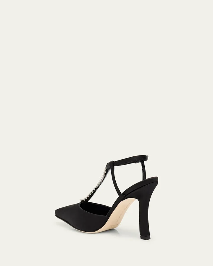 Sufik Embellished Satin T-Strap Pumps - Image 3