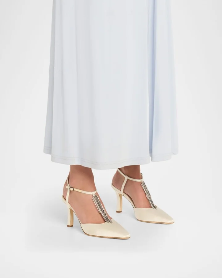 Sufik Embellished Satin T-Strap Pumps - Image 2