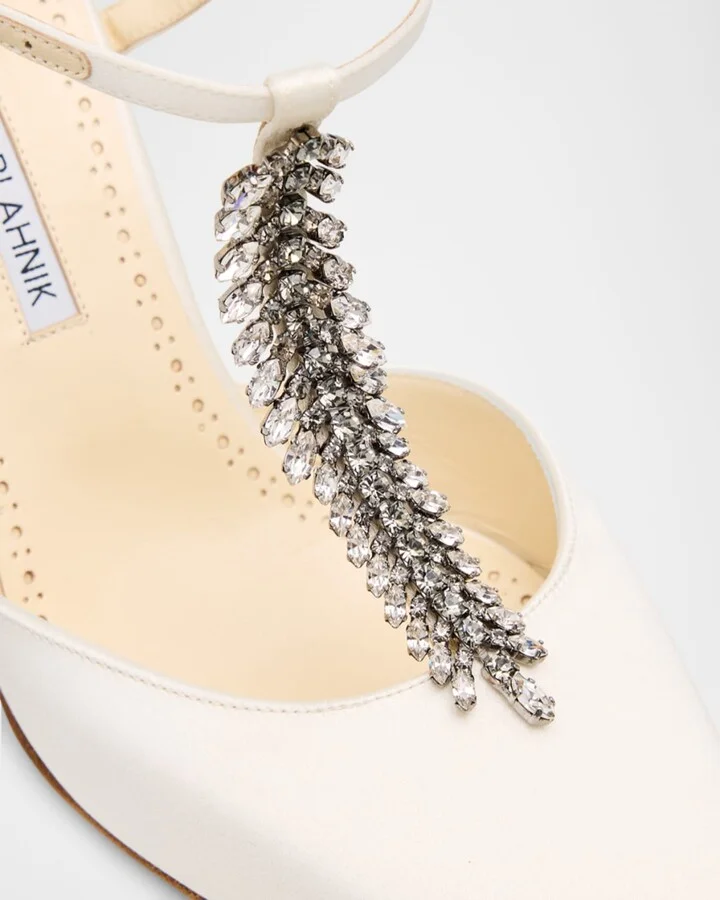 Sufik Embellished Satin T-Strap Pumps - Image 5